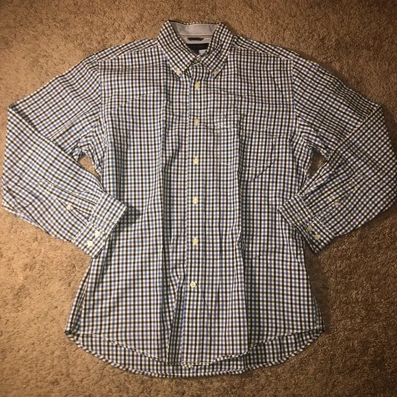 🤑SOLD🤑Tommy Hilfiger Mens Size Medium Button Down Black Blue Work Dress Shirt - Picture 2 of 15